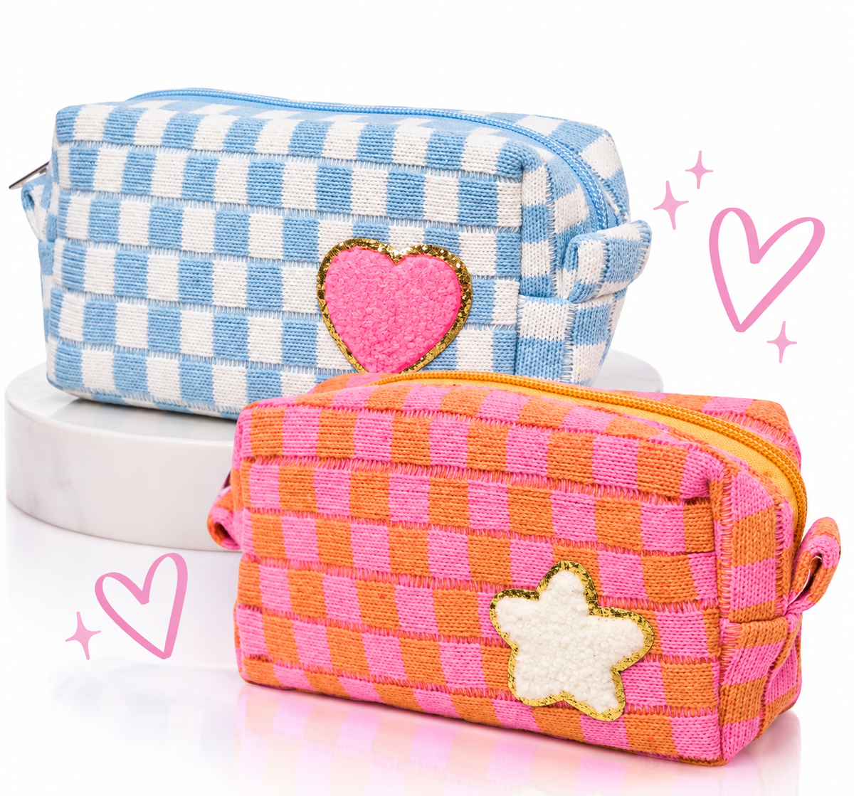 Checkered Cosmetics Bag
